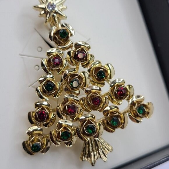 NAPIER Retro Holiday Christmas Tree Gold Red/Green Crystals + a Star Brooch Pin - Picture 3 of 3